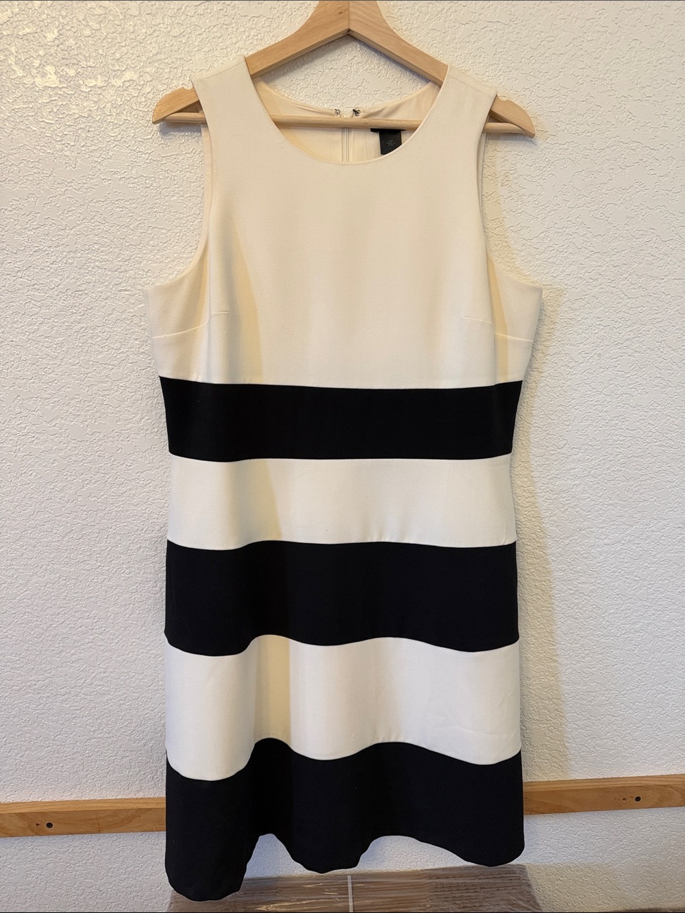 Ann Taylor Cream and Black Striped Midi Dress